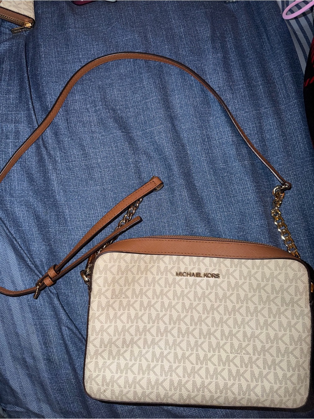 Michael Kors Signature MK Crossbody in Vanilla and Brown